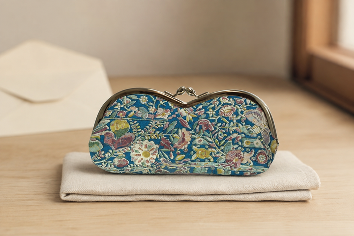 A single turquoise Edo Sarasa eyeglass case presented as a thoughtful craft gift on a simple table.