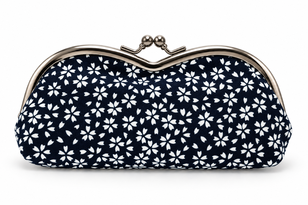 Tokyo-dyed Komon · Small Cherry Blossoms Gama-guchi Eyeglass Case · Navy — product view