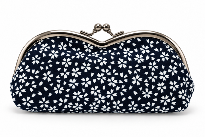 Tokyo-dyed Komon · Small Cherry Blossoms Gama-guchi Eyeglass Case · Navy — product view
