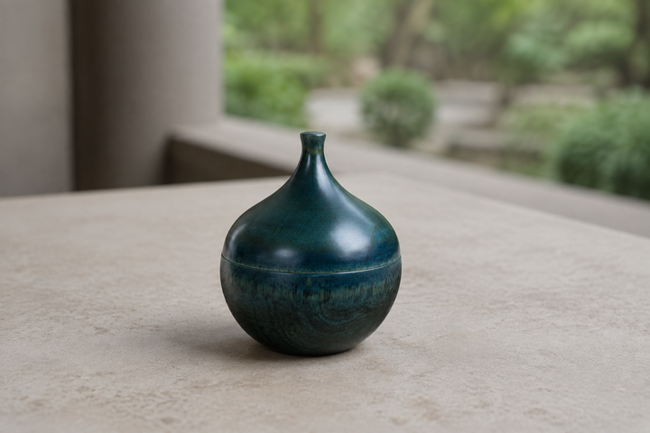 Closed Bulb: Hyacinth lacquerware on a dry stable table in the shade of a covered terrace.