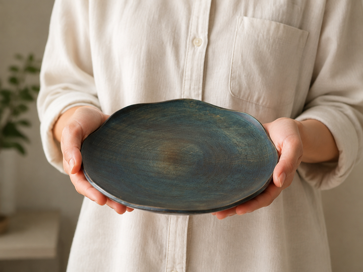 An adult holding the empty RIN 7.0 Hyacinth level with both hands to show its 210-millimeter scale.