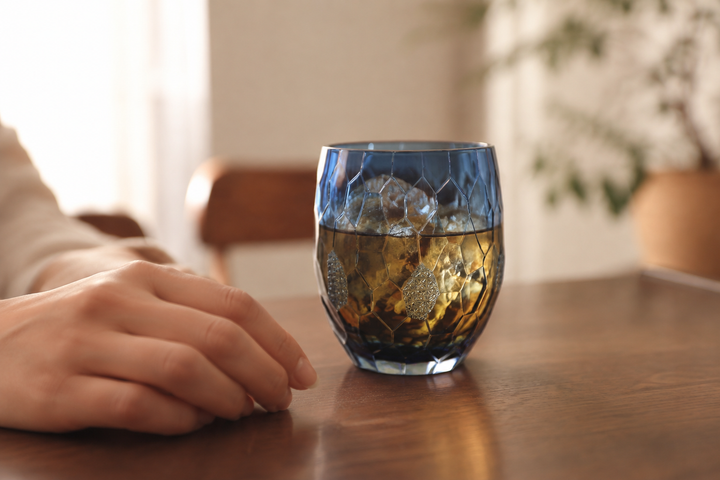 Hyousyou Indigo glass marking a considered pause for one pour.