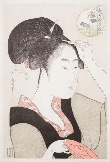 Edo Mokuhanga Kitagawa Utamaro, “Five Beauties Competing in Charm”: Suminoe from Shiba — product view