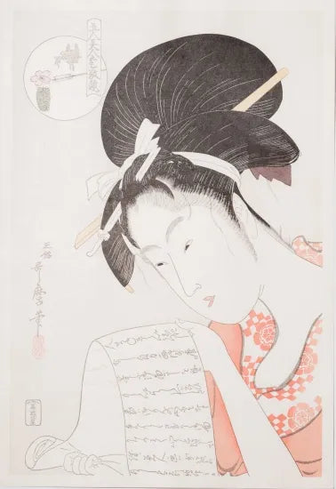 Edo Mokuhanga Kitagawa Utamaro, “Five Beauties Competing in Charm,” Hanazuma of the Hyogoya House