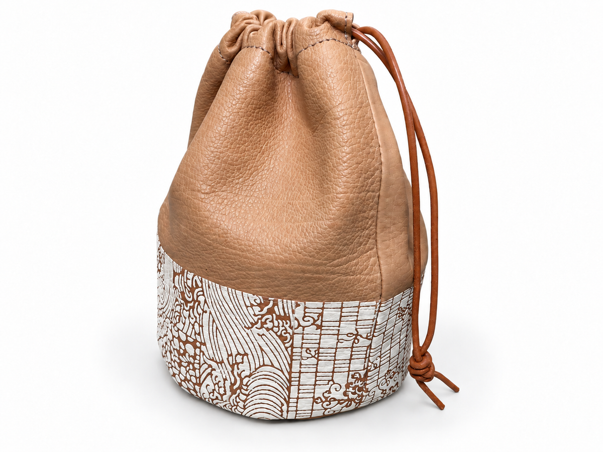 Edo Komon Drawstring Pouch, Natural