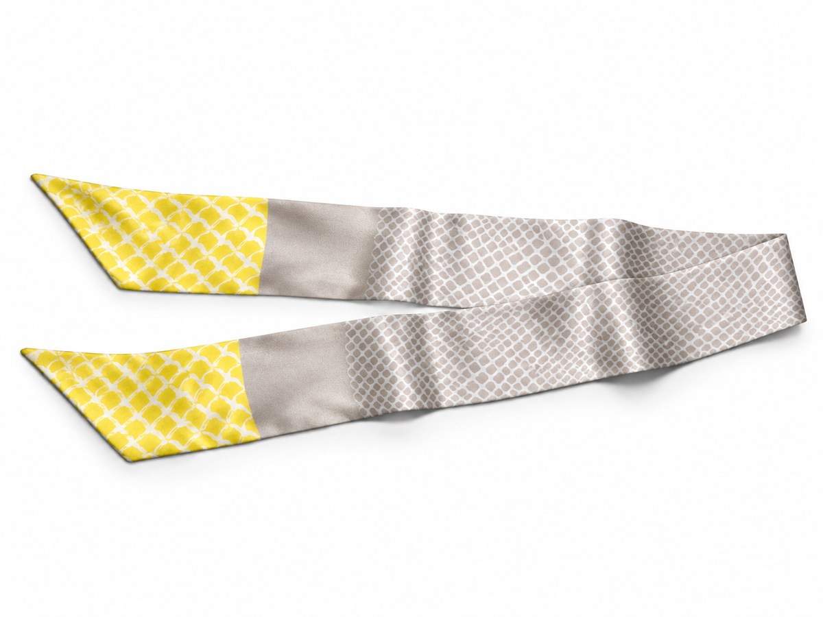 Edo Komon Scarf: Flying Cranes (Hibiscus) / Casting Net (Rikyu White Tea) — product view
