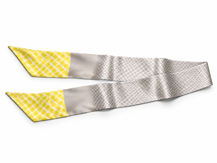 Edo Komon Scarf: Flying Cranes (Hibiscus) / Casting Net (Rikyu White Tea) — product view