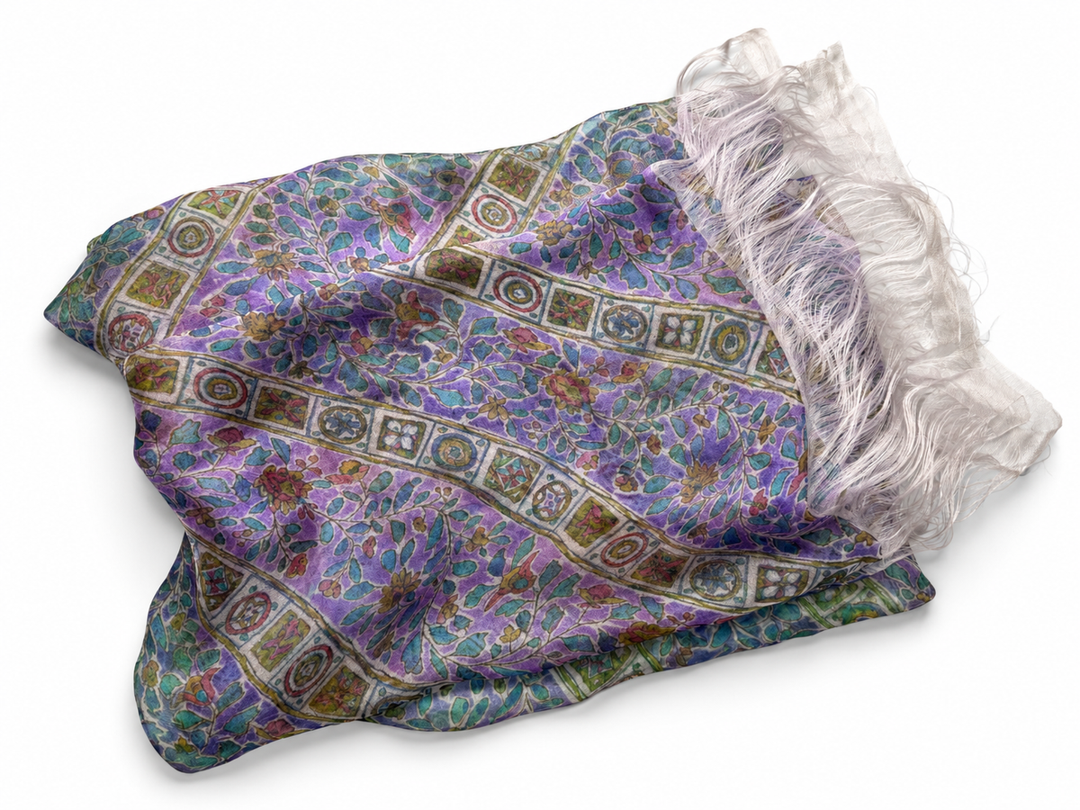 Edo Sarasa Double-Woven Stole Resembling a Celestial Maiden’s Robe (Purple)