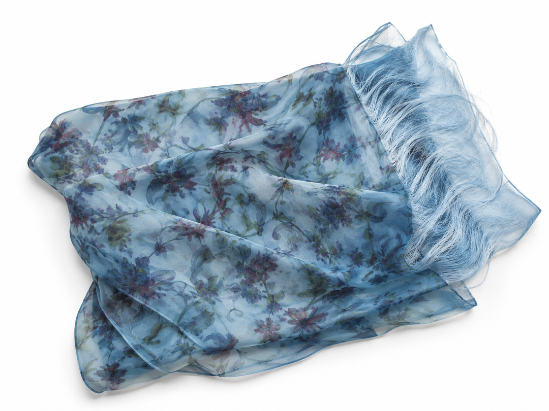 Edo Sarasa Double-Woven Stole Resembling a Celestial Maiden’s Robe (Blue)