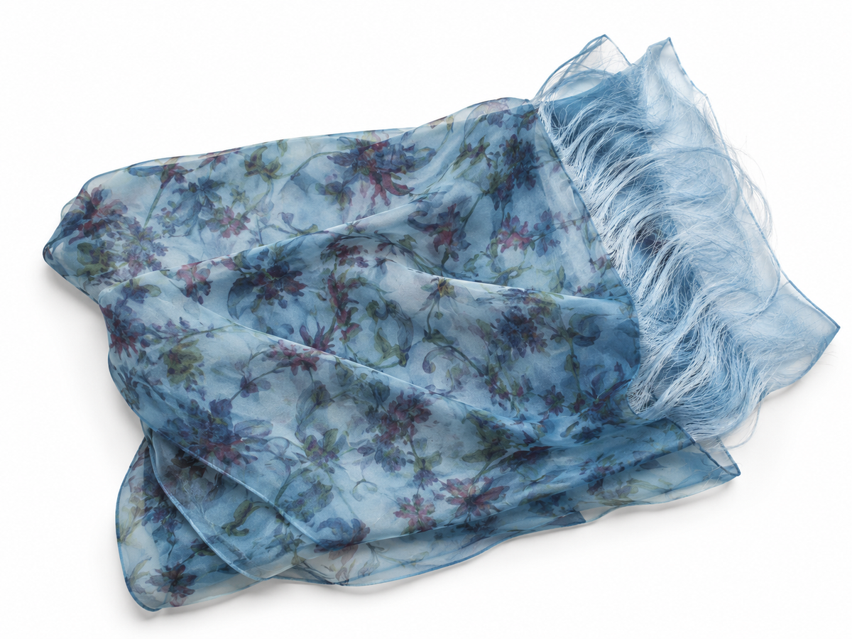 Edo Sarasa Double-Woven Stole Resembling a Celestial Maiden’s Robe (Blue)