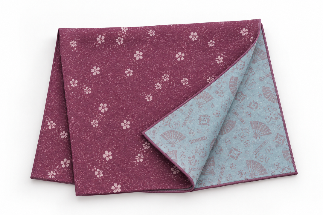 Edo Komon Double-sided dyed stole (Otafuku pattern) Purple / Blue