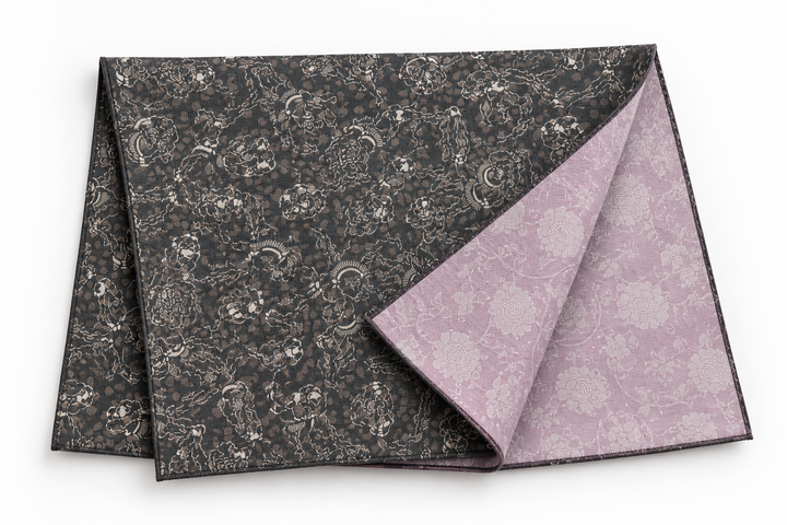 Edo Komon Double-sided dyed stole (Sumo pattern) Purple / Black